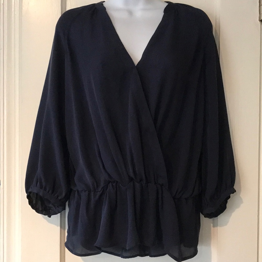 Nordstrom Joie Louvre 100% Silk Navy Blouse Top